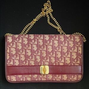 Vintage Dior Burgundy and Gold Chain Shoulder Bag